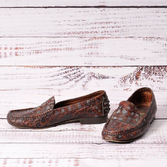 Cole-Haan -Brown Alligator Grain Leather, Womens Slip.On Casual Loafers (6.5 B) - Picture 3 of 5